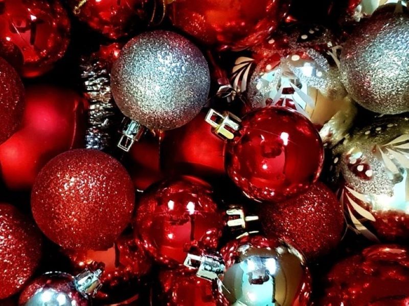closeup red ornaments